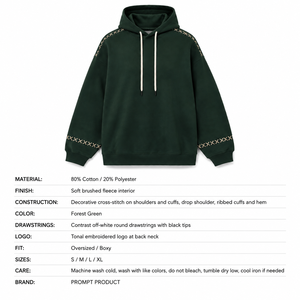 Sudadera Extra Grande Color Verde Bosque, Corte Cuadrado, Hombros Caídos, Estilo Urbano, Personalizable OEM - Product Image 6