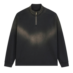 T-shirt Homme Streetwear Vintage Personnalisé Oversize Teint à la Cire Col Demi-Zip Manches Longues Effet Délavé - Product Image 6