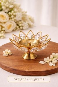 Porte-bougie en métal Crystal Lotus Diya, forme ronde, art populaire, lampe élégante, décoration d'intérieur, temple, Puja, festival, décoration de mariage - Product Image 4