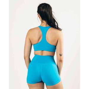Women <b>Halter</b> <b>Neck</b> Sports <b>Bra</b> Cut-Out Design Medium Support Breathable Solid Color Fitness Wear Blue - Product Image 2