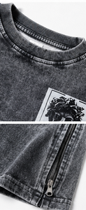T-shirt graphique oversize pour homme avec fermeture éclair latérale, en coton délavé vintage, épaules tombantes, style streetwear, coupe ample - Product Image 4