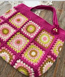 Bolso de hombro de ganchillo, bolso de compras de gran capacidad, bolso tote de lana tejida de doble color - Product Image 6