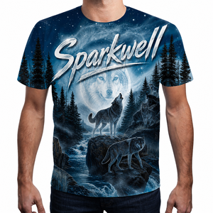 Camiseta Gráfica de Hombre con Diseño de Lobo y Bosque, Manga Corta, Cuello Redondo, Estampado por Sublimación, Corte Regular, Informal, de Poliéster - Product Image 1
