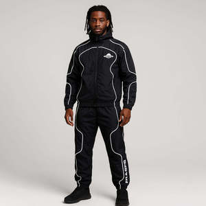 Chándal Deportivo Personalizado Unisex Negro con Capucha, Cierre Completo, Corte Holgado, Informal, para Otoño, con Bolsillos Laterales y Cintura con Cordón Ajustable, 100% - Product Image 5