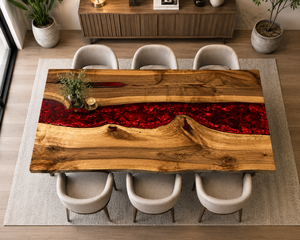 Handmade Solid Red <b>Epoxy</b> Resin Dining <b>Table</b> Eco Friendly Modern Luxury Design River <b>Table</b> <b>Top</b> - Product Image 2