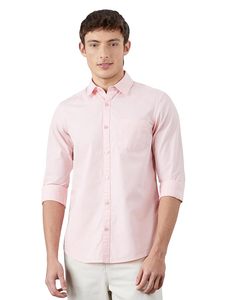 เสื้อเชิ้ตผู้ชายสีชมพู แขนสามส่วน ปกคอพับ ผ้าป๊อปลิน 100% คอตตอน ไม่ยับ ใส่สบายช่วงฤดูใบไม้ผลิ ติดกระดุมเม็ดเดียว - Product Image 1