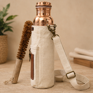 Heritage Shiny Copper <b>Bottle</b> With Canvas Travel Carrier Eco-friendly Portable Multi-Use Home Use with Coaster Lids - Product Image 2