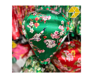 Cheap Silk Lantern Green Color Garlic Shape Hoi An Silk Lantern with Crane Blossom <b>Pattern</b> Waterproof Hanging Light Lamp Vietnam - Product Image 1