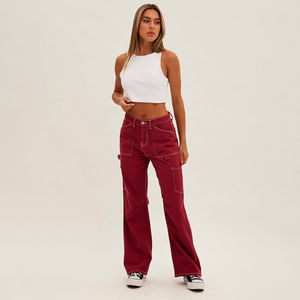 กางเกงยีนส์เดนิมทรงตรงเอวสูงสำหรับผู้หญิง คุณภาพพรีเมียม ระบายอากาศได้ดี ผลิตจากผ้าฝ้าย 100% สไตล์ลำลองวินเทจ รับผลิตแบบ OEM - Product Image 3