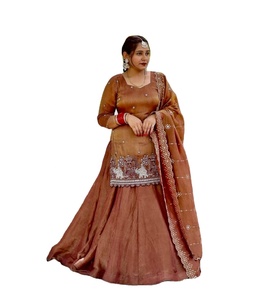 Élégant Salwar Kameez traditionnel indien pakistanais en soie chatoyante à séchage rapide, robe de mariée prête à porter, costume Salwar cousu pour femmes - Product Image 1