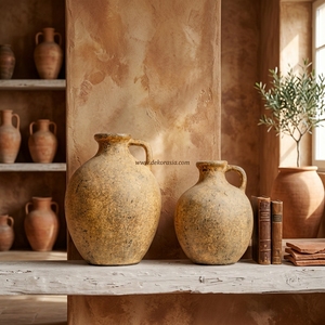Mariposa S Distressed Patina Yellow Rustic Terracotta Clay Handmade Handcrafted <b>Ceramic</b> Jug <b>Vase</b> Decorative Tabletop Hotel Use - Product Image 5