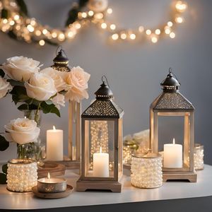 Luxury Metal Candle <b>Lantern</b> <b>Set</b> Decorative Tabletop <b>Lanterns</b> with Glass Panels Modern Home Decor - Product Image 1