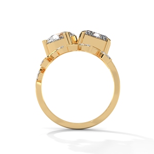 Moissanite Two Stone <b>Ring</b> Pear Cut <b>Emerald</b> Cut Gold Plated 925 <b>Silver</b> Cross Over Bridal Jewelry - Product Image 4