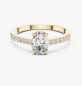 Bague de fiançailles en or jaune 9 carats avec diamant ovale de 1,50 carat cultivé en laboratoire, sertie pavé, bijoux de mariée personnalisés, vente en gros - Product Image 3