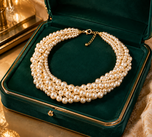 Collier ras du cou de mariage classique pour femme, en perles de culture multirangs de qualité AAAAA, rondes et blanches - Product Image 3