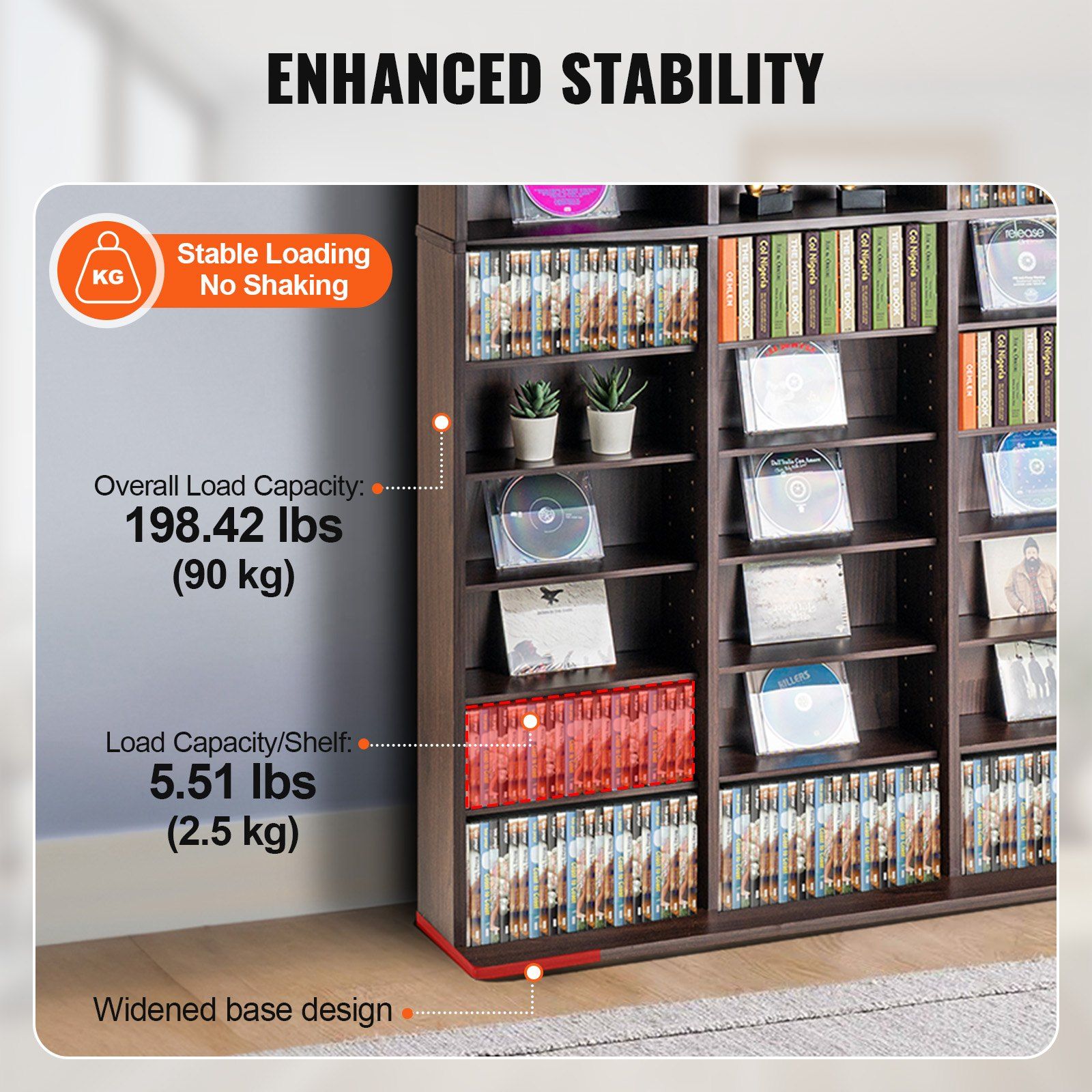 Adjustable Espresso 36-Compartment Media Storage Cabinet DVD CD