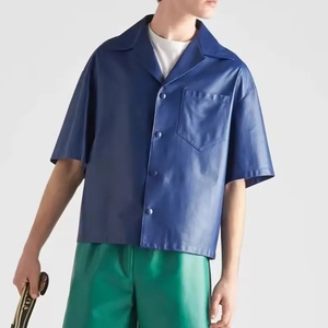 Chemises pour hommes de style moderne, surdimensionnées, en cuir, streetwear, décontractées, nouveau design, en peau d'agneau douce, respirante, tissée, sur mesure - Product Image 3