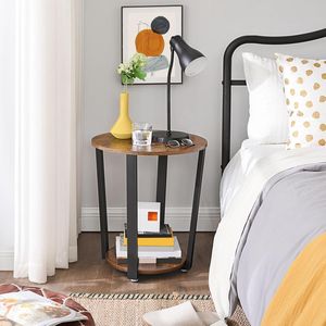 <b>Rustic</b> Brown 2-Tier Accent <b>Bedside</b> <b>Table</b> with Storage Shelf Easy Assembly Nightstand for Small Spaces Living Room & Bedroom - Product Image 4