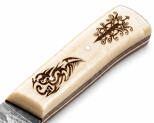 Damascus Steel Hand Forged Kitchen <b>Knife</b> Drop Point Blade Bevel Edge 0.3mm Thickness <b>Bone</b> <b>Handle</b> - Product Image 3