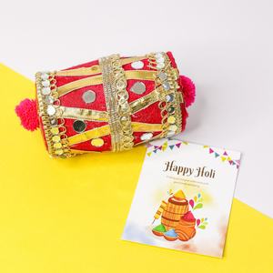 Caja de Regalo Decorativa Roja y Dorada Hecha a Mano con Espejo y Tapa con Pompones para Regalos Festivos y Recuerdos de Boda - Product Image 2