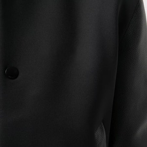 Chaqueta Bomber de Cuero PU Negra para Hombre, Cuello Alto, Cierre de Botones, Corte Regular Informal, para Otoño, Color Sólido - Product Image 5