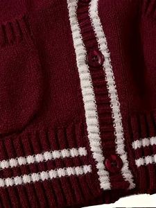 Boy Girl High School Uniform Canvas Cardigan Sweater Soft V-Neck Knitted Jacket New Spring Autumn Kids' School Attire - Product Image 6