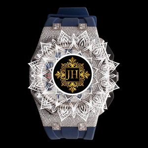 Montre élégante de luxe pour homme, style hip-hop, avec diamants, boîtier en acier inoxydable plaqué argent massif, bracelet en caoutchouc bleu, mouvement à quartz - Product Image 1