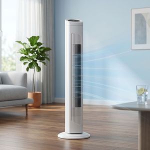 Ventilatore a Torre US Standard RTW AR 110V 45W 32 Pollici a Colonna, Corpo in Plastica Bianca, Motore in Rame, Controllo Touch e Telecomando, 3 Velocità AC - Product Image 2