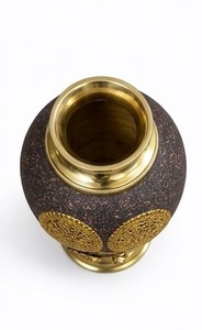 Premium Antique Brown & Gold Flower Vase | Handcrafted <b>Textured</b> Decorative Pot with Floral Metal Work for Home Decor - Product Image 3