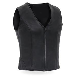Gilet de motard en cuir véritable pour femme, col en V, fermeture éclair argentée, écologique, respirant, sans manches, pour la moto - Product Image 3