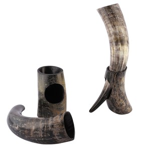 Auténtica Copa de Cuerno Vikinga Medieval Hecha a Mano, Jarra de Cerveza Ecológica de Cuerno de Búfalo Natural de 300-1000 ml con Pajita de Metal - Product Image 3