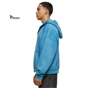 Sweat à capuche zippé homme de haute qualité, effet délavé soleil, oversize, streetwear, délavé à l'acide, effet usé - Product Image 2