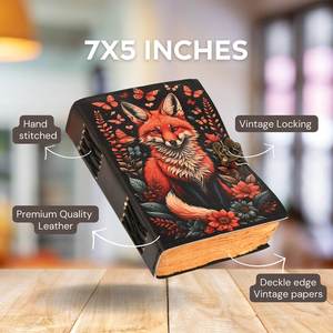 Vintage Handmade Genuine Leather Fox Print <b>Journal</b> Deckle Edge Cotton Paper Notebook with C Lock Closure Blank Grimoire <b>Writing</b> - Product Image 5
