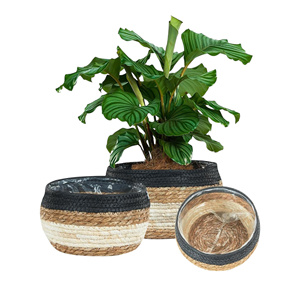 High Quality Eco Friendly Handwoven Water Hyacinth Plant <b>Pot</b> Stripe 2 color Best Selling for Garden or Indoor & Outdoor Decor - Product Image 1