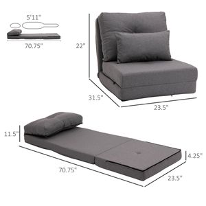 Poltrona Convertibile con Schienale Regolabile, Divano Letto Imbottito, Struttura in Metallo, Divano Pigro Estensibile da Terra, Cuscini in Metallo Pieghevoli - Product Image 3