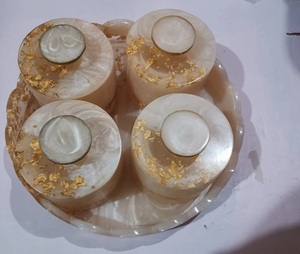 2026 Luxury Best Quality Circular White Resin High Borosilicate Glass Jar Serving Tray <b>Set</b> Handcrafted Eco-friendly - Product Image 6