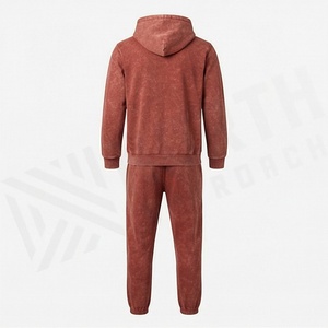 Custom 400 Gsm Zipper <b>Tracksuit</b> Acid Wash Distressed Embroidery Baggy Trouser Hoodie Set Flared Unisex Gym Fitness Gear - Product Image 2