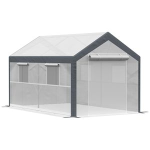 Invernadero Ecológico 12x7 Tipo Túnel con Ventanas Enrollables Blancas y Gris Oscuro, Puerta de Malla con Cremallera, Vidrio Templado y PE para Cultivo - Product Image 1
