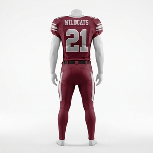 Ensemble uniforme de football Ma-Attiera Maroon numéro 21 avec casque, gants, maillot et pantalon respirants en polyester pour homme adulte - Product Image 2