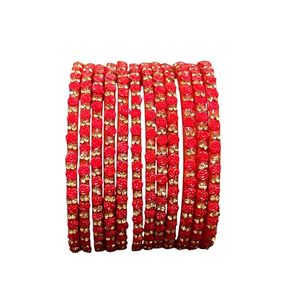 Bracelets en verre soufflé rouge avec incrustation de strass en cristal, forme géométrique, pour femmes, style romantique de mariage - Product Image 3
