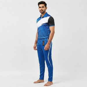 Uniforme de cricket pour homme au design unique, bleu, blanc et noir, avec rayures diagonales, respirant, en polyester, vêtements de sport - Product Image 4