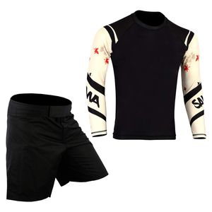 Men's Full Sleeve Rash Guard Set Black And Cream Sublimation Printed Quick Dry <b>Athletic</b> Training Kit - Product Image 1