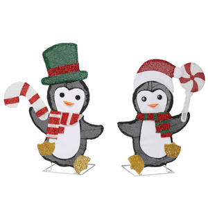 Set di 2 Decorazioni Natalizie a Forma di Pinguino con Bastoncini Luminosi, 80 LED Bianco Caldo Pre-illuminati, Decorazioni 2D per le Feste in Poliestere per Natale - Product Image 3