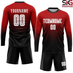 Conjunto de Uniforme de Fútbol Personalizado con Degradado Rojo y Negro, Manga Corta, Equipación Deportiva Estampada para Adultos - Product Image 3