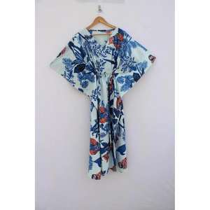 ชุดเดรสผ้าฝ้ายพิมพ์ลายแบบชาวชาวรุรุปุรี ทำมือ คอสูง แขนสั้น พิมพ์ลายดอกไม้  ชุดคลุมอาบน้ำ ชุดคลุมชายหาด  ไซส์ใหญ่  ใช้คลุมชุดว่ายน้ำได้ - Product Image 5