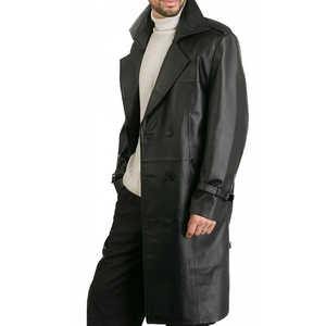 Professional Manufacturer Men's Long Sleeve Leather <b>Trench</b> Coat Breathable Leather Long Coats - Product Image 3