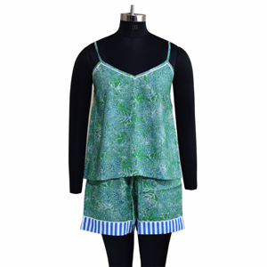 Ensemble de pyjama élégant en coton imprimé pour femme, bretelles spaghetti, collection été-printemps, vente en gros - Product Image 1