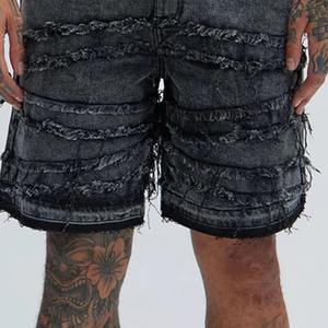 Pantalones Cortos Vintage para Hombre, Tela Vaquera de Algodón, Aspecto Desgastado, Dobladillo Desgarrado, Corte Clásico, Ideal para Uso Casual, Ajuste Transpirable y Cómodo - Product Image 1