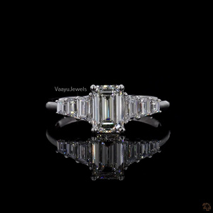 Leb Grown <b>Emerald</b> Cut Diamond Engagement <b>Ring</b> trapezoid Side Stones IGI Certified Classic <b>ring</b>, 10K,14K,18K gold & 925 Sliver - Product Image 3