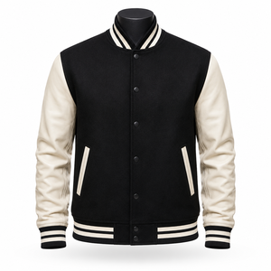 Chaqueta Universitaria Negra Personalizada, Chaqueta de Béisbol de Lana, Resistente al Viento, Transpirable, Ecológica, Unisex, Fabricante OEM al por Mayor - Product Image 1